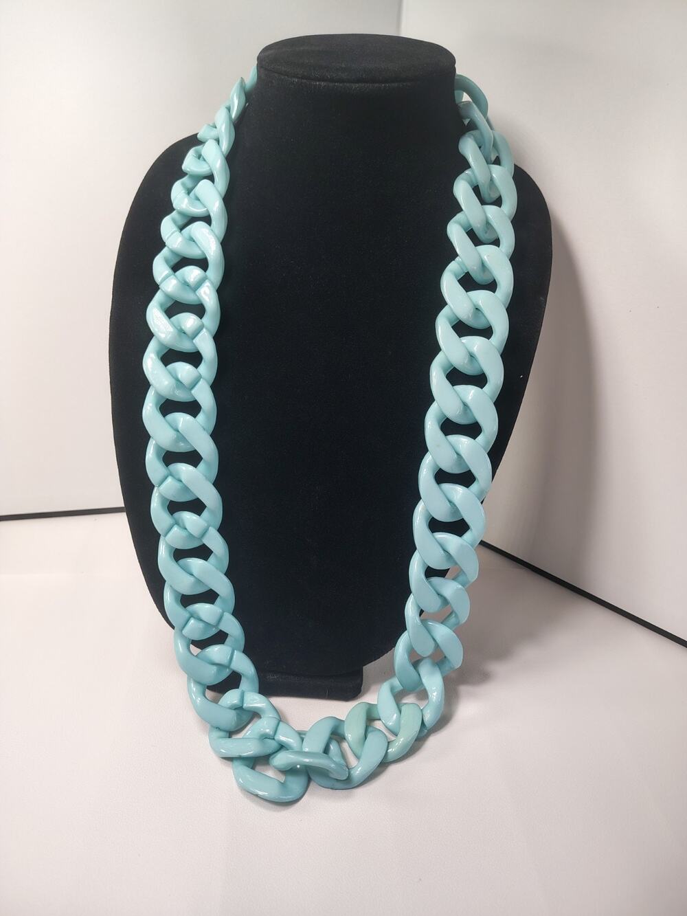 Turquoise Acrylic Lucite LinkNecklace Chunky 34" Western Southwest